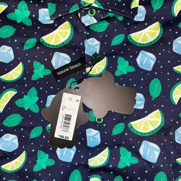 Visconti Black Short Sleeve Button Navy Blue Lime NWT Men’s Medium Shirt - Picture 5 of 7